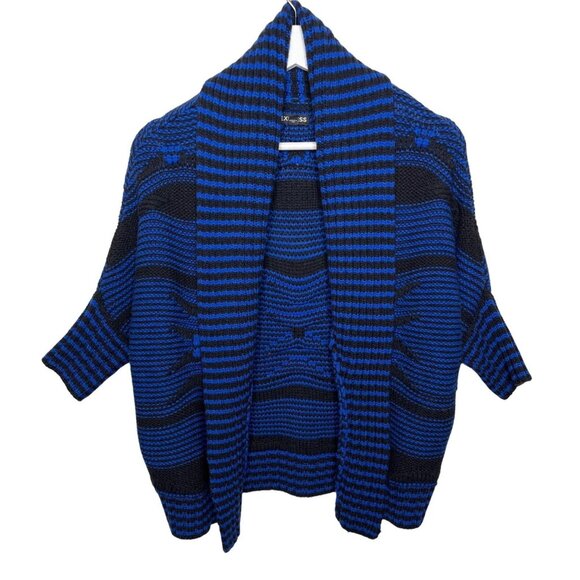 Express Women’s XS Blue Black Striped Open Front Short Sleeve Cardigan Sweater - Picture 1 of 12
